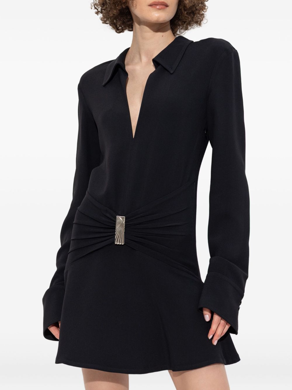 Long-Sleeved Black Cady Mini Dress
