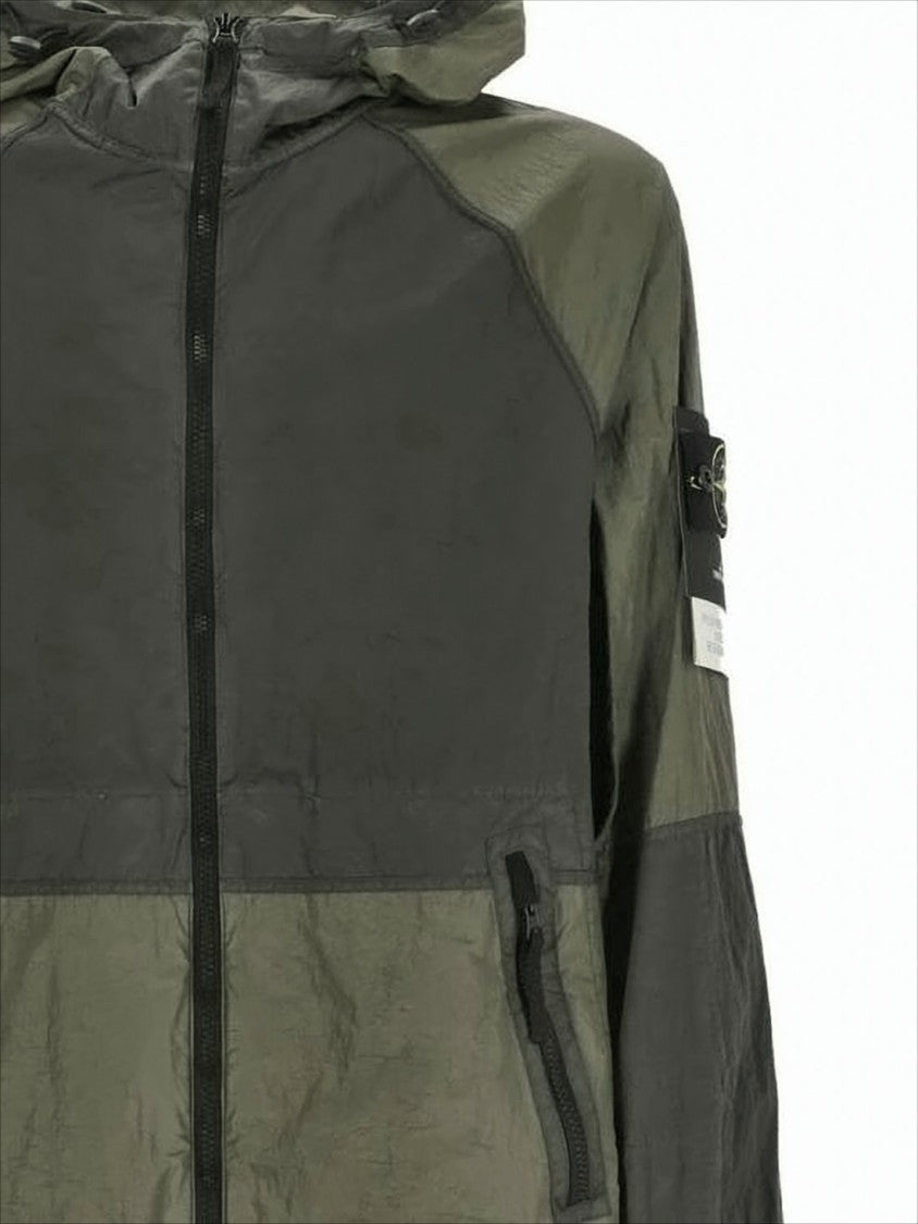 Two-tone Olive Green Hooded Jacket