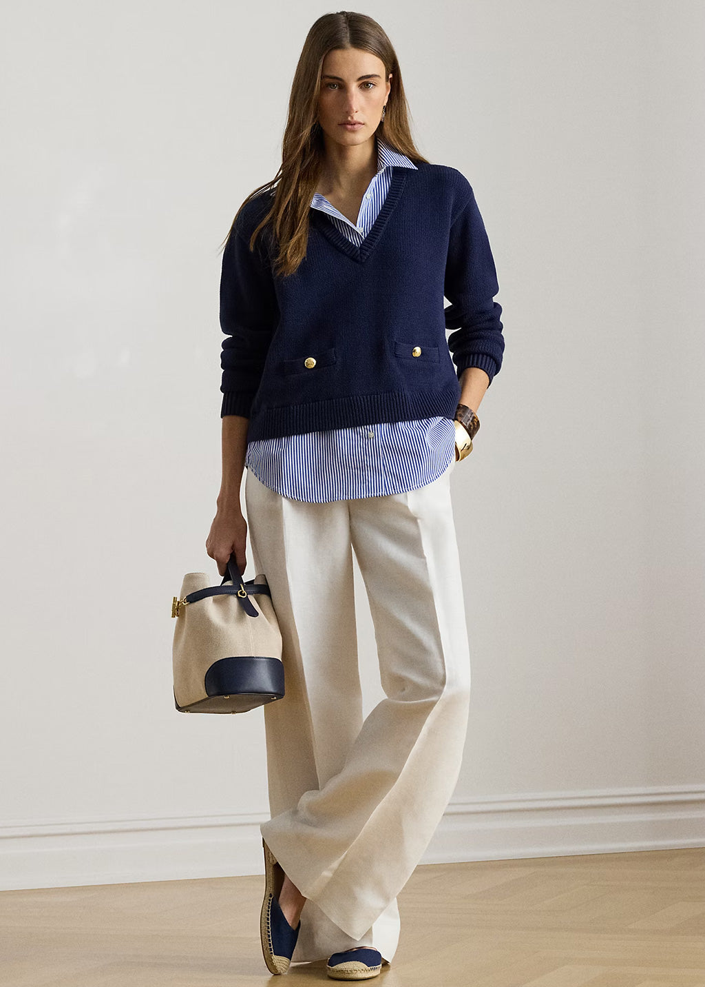 Blue Combed Cotton Pullover Sweater