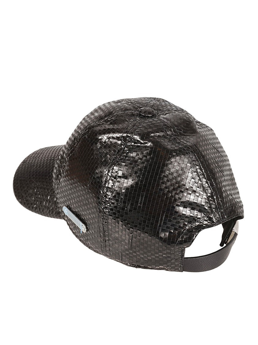Textured Black Cap With Shiny Finish