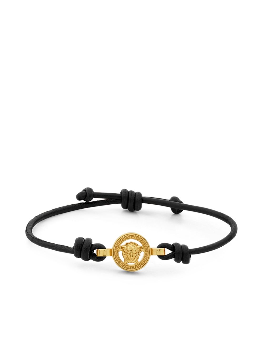 Polished Gold-Tone Medusa Head Bracelet With Adjustable Black Cord