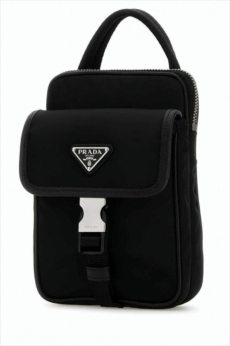 Compact Square Tote Bag with Silver-tone Buckle