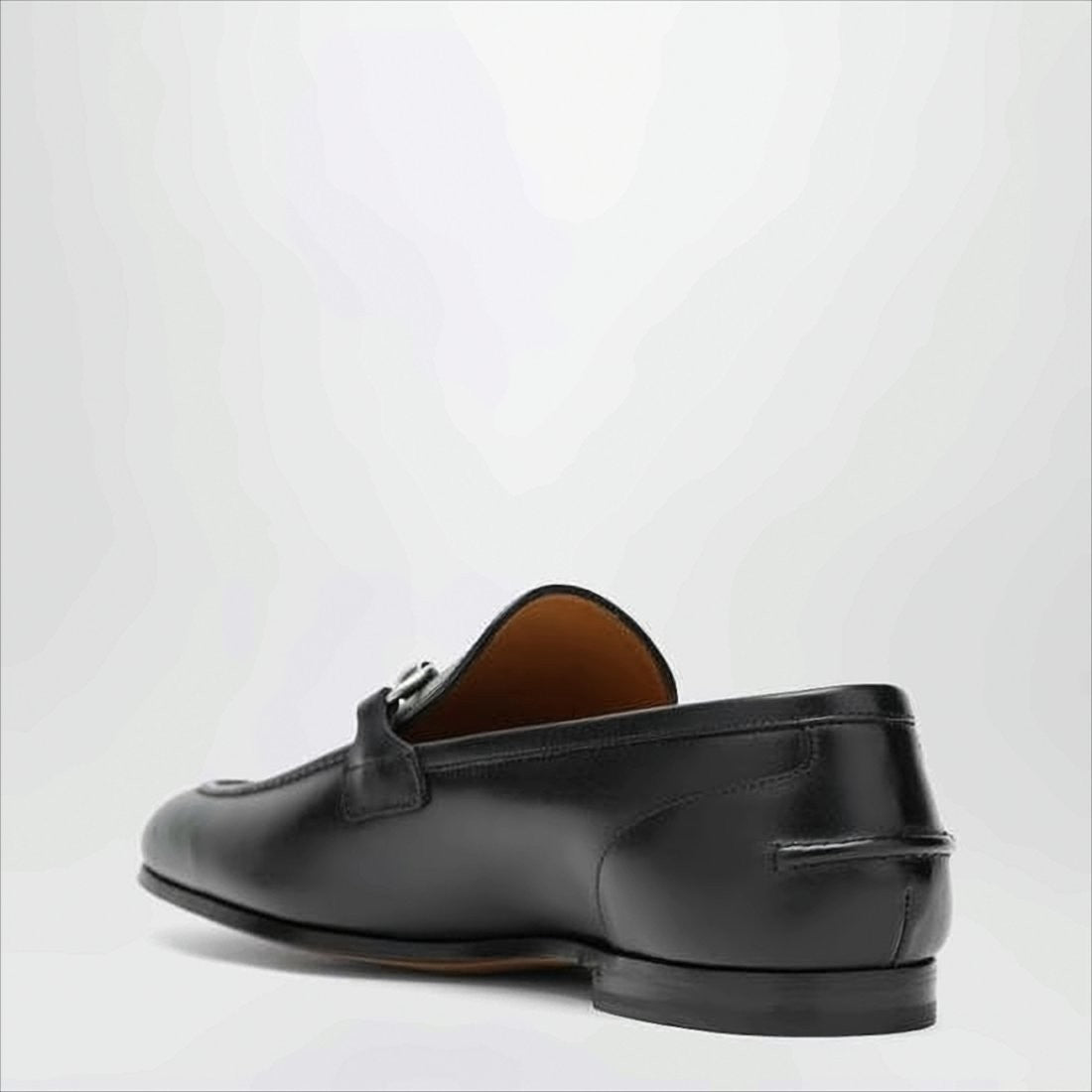 Black Leather Loafers with Silver Horsebit Detail