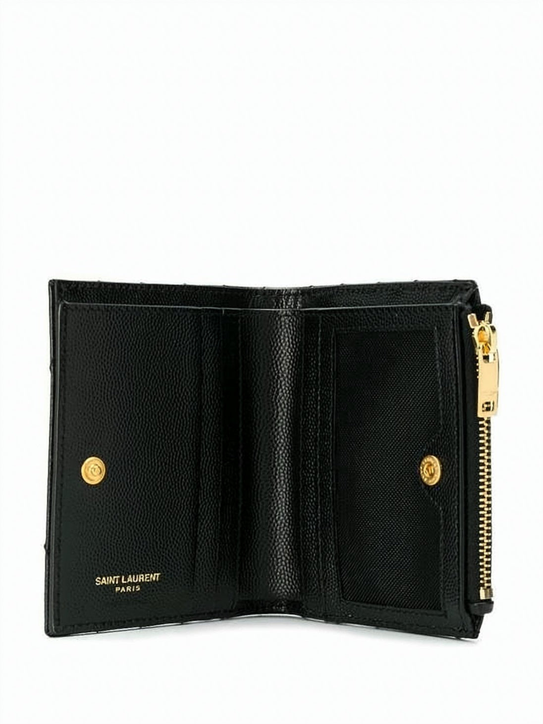Compact Chevron-Pattern Wallet with Gold-Tone YSL Logo