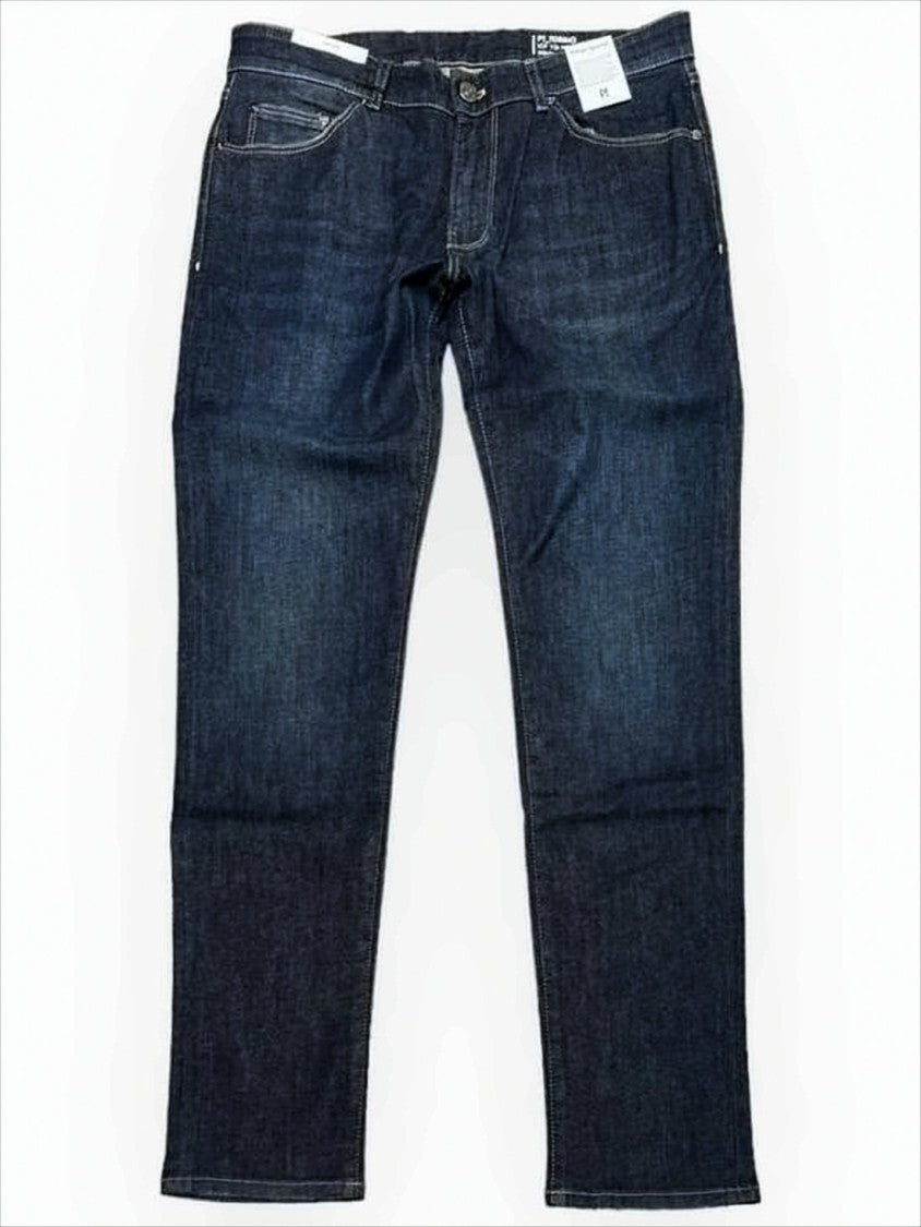 Dark Indigo Straight-Leg Denim Pants With Contrast Stitching