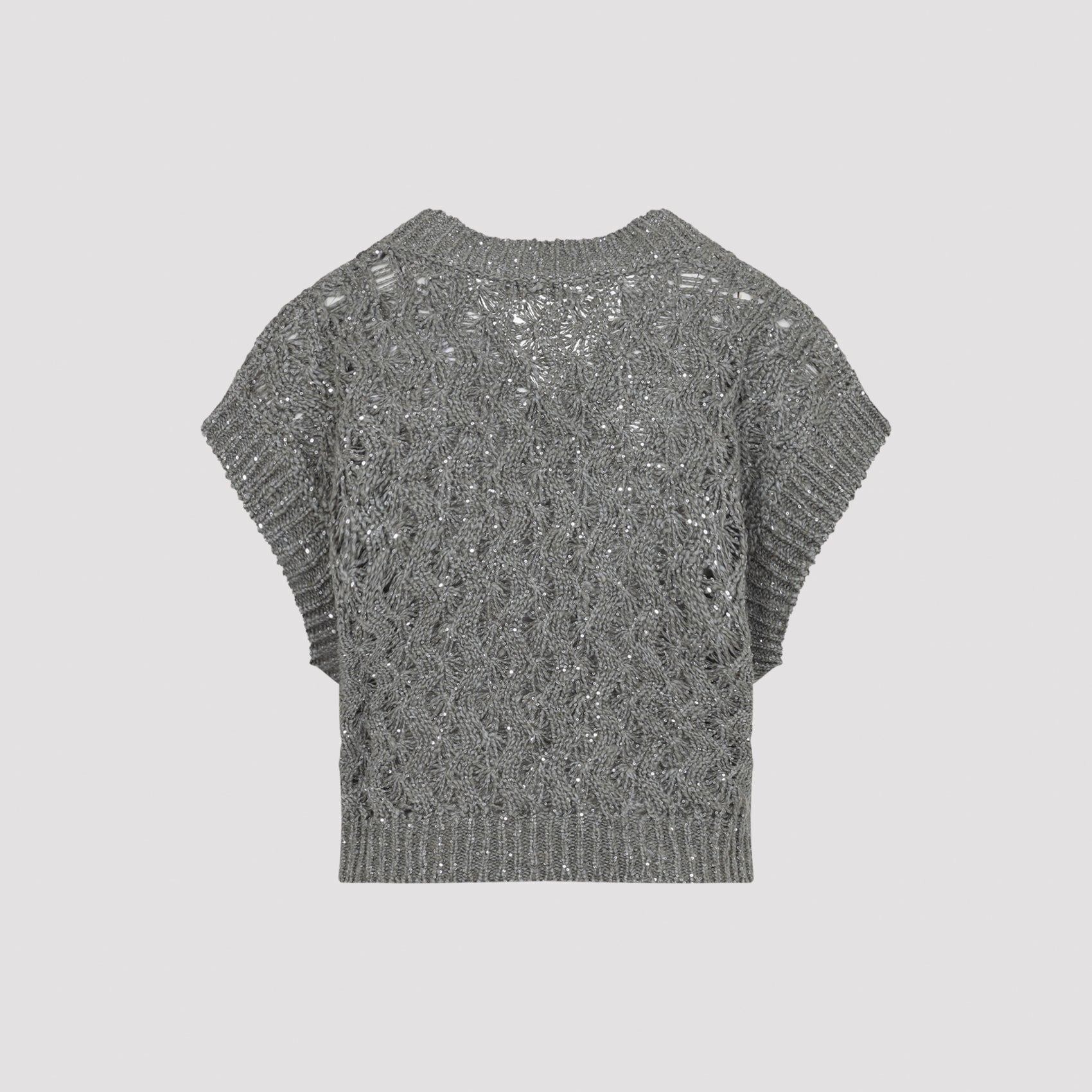 Deep V-Neck Sleeveless Knitted Top