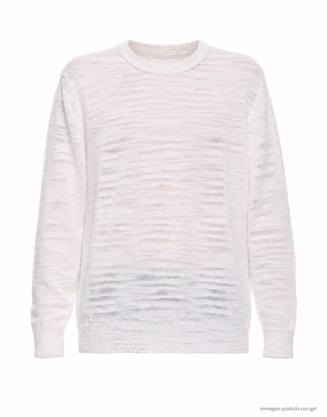White Slub Crew-Neck Linen Blend Sweater