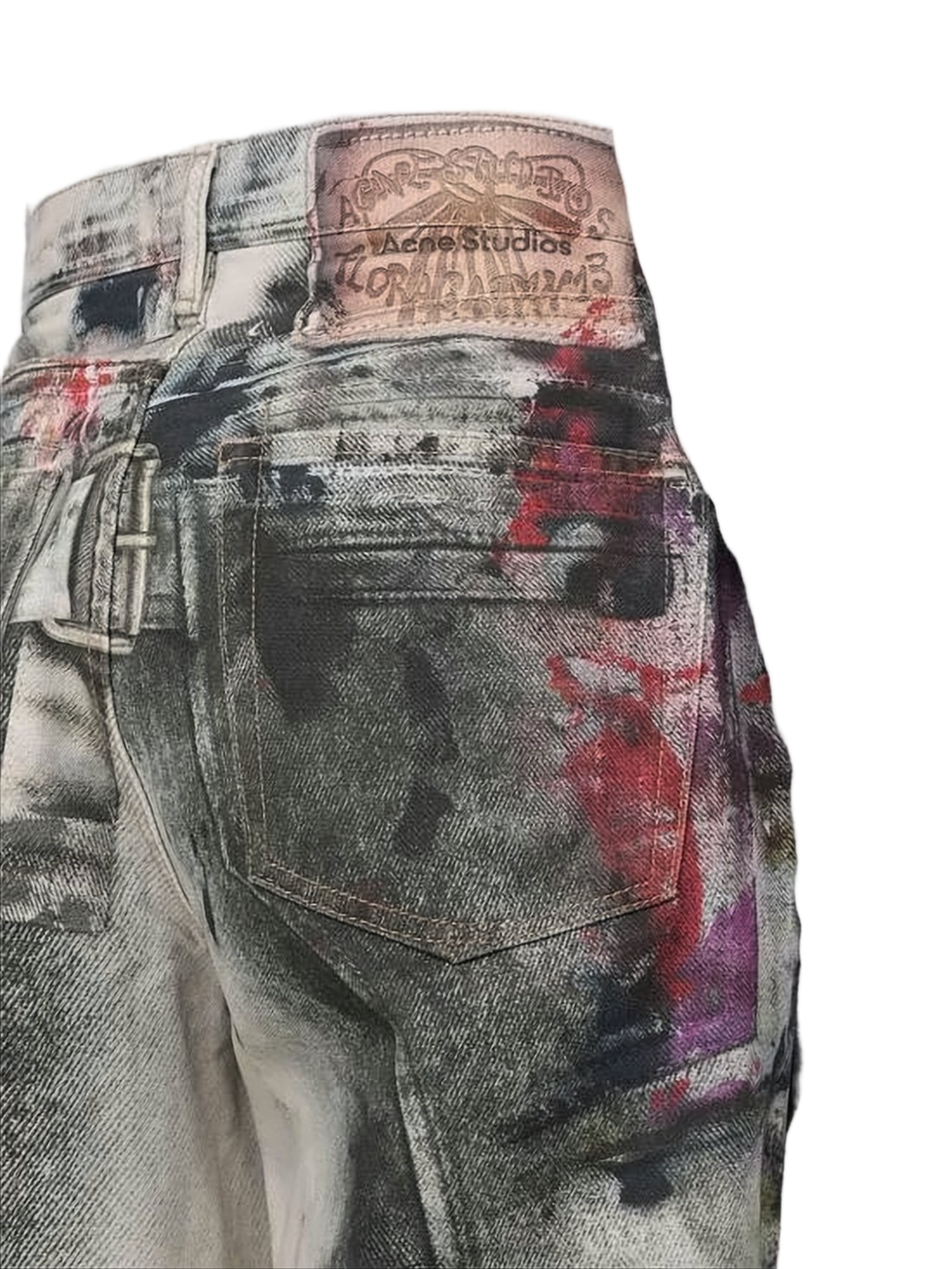 Paint-Splattered Loose-Fit Straight Pants with Multiple Pockets