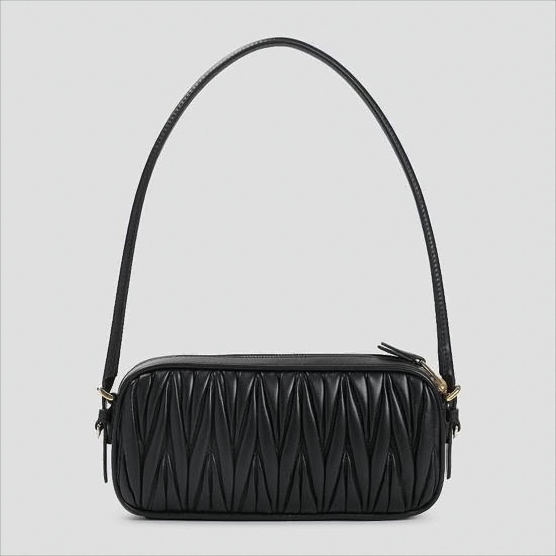 Matelassé Textured Black Lambskin Shoulder Bag