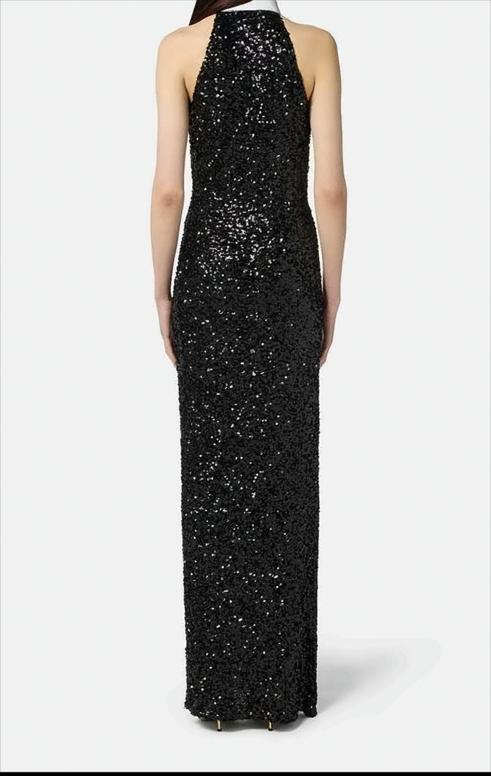 Full Sequined Evening Dress With Shirt Collar