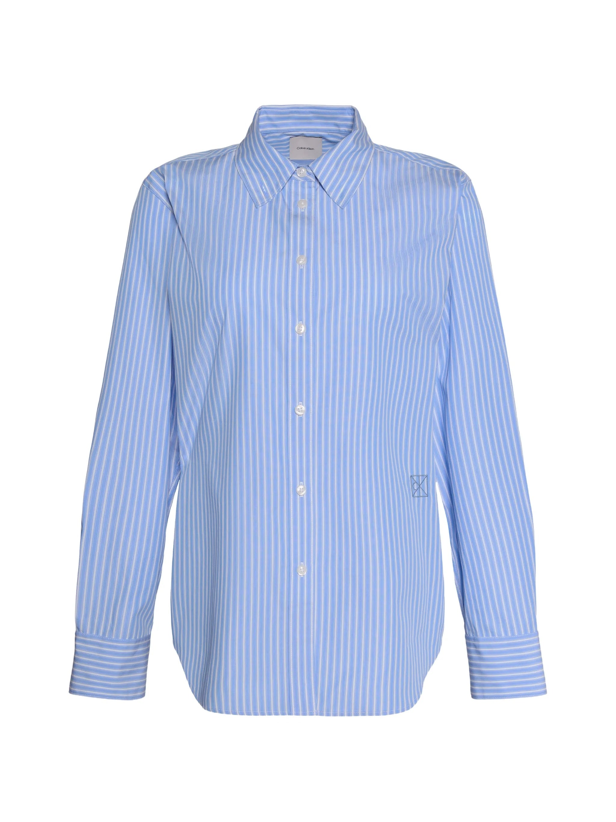 Light Blue Vertical Striped Poplin Shirt with Classic Collar