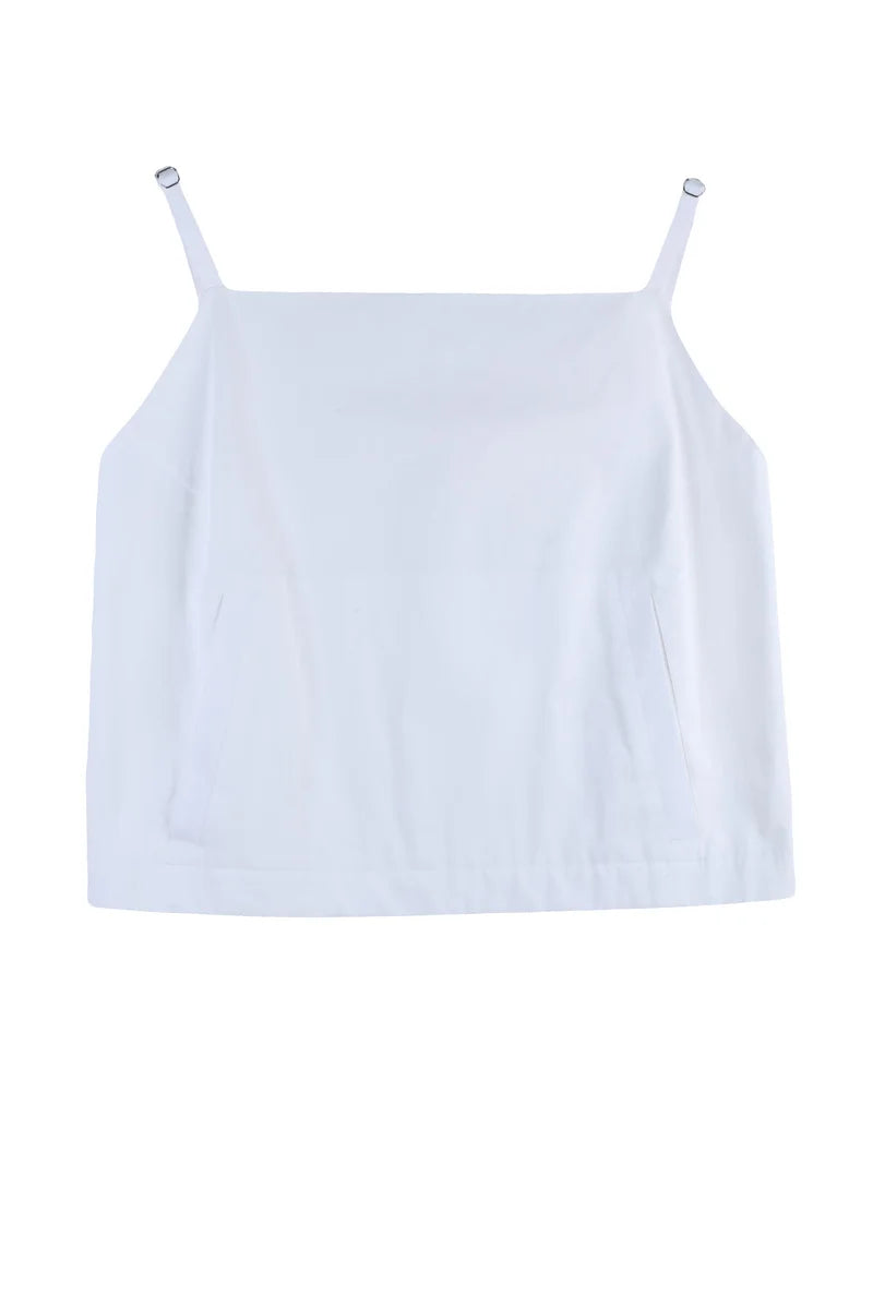 Cropped Cotton Top with Zipper - White