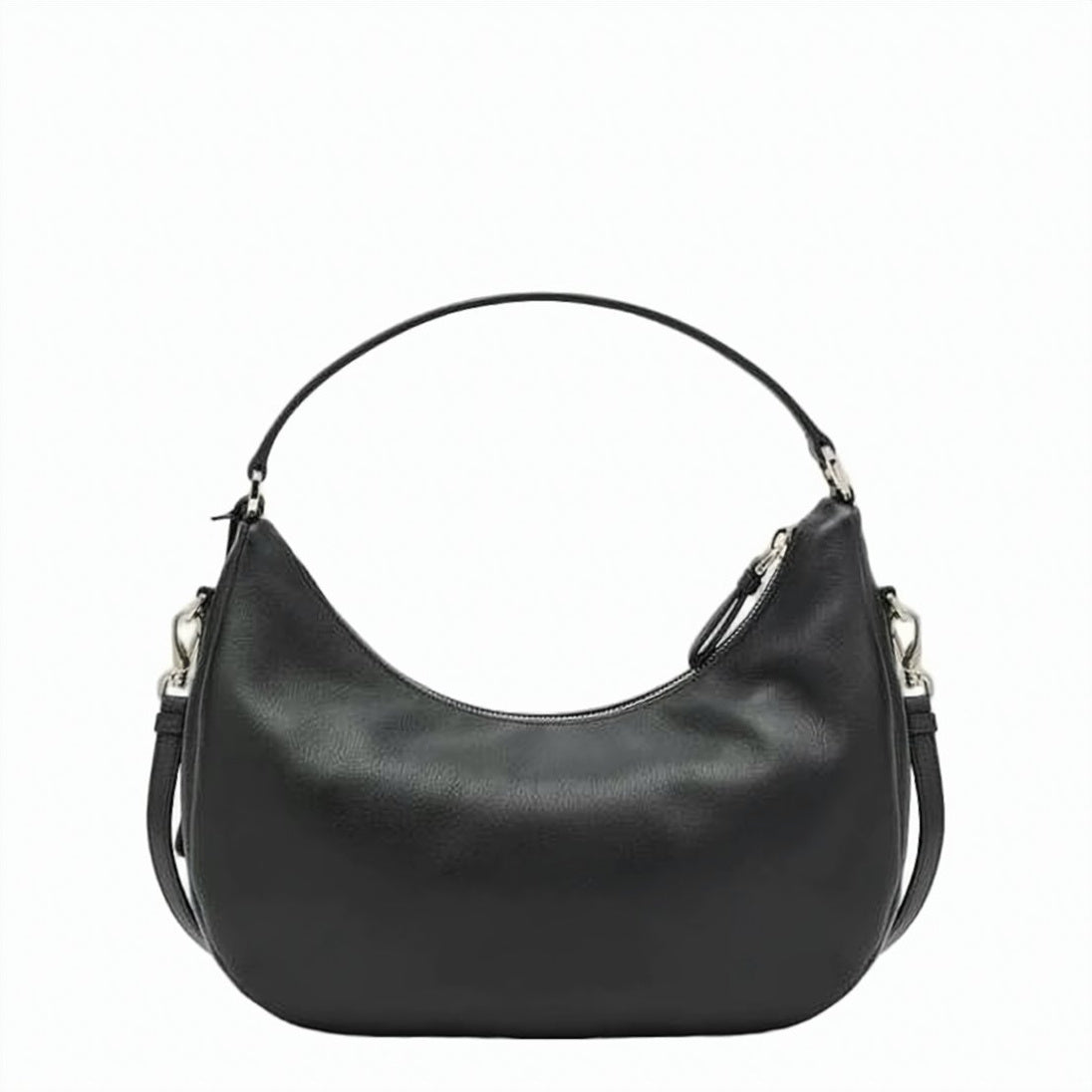 Crescent-Shaped Leather Shoulder Bag with Detachable Strap