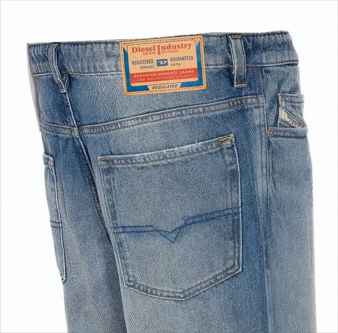 Faded Blue Wide-Leg Denim Pants