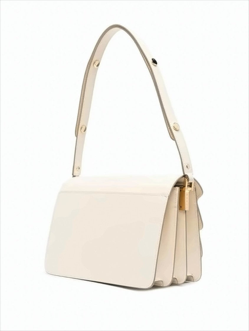 Structured White Calf Leather Shoulder Bag with Gold-Tone Clasp