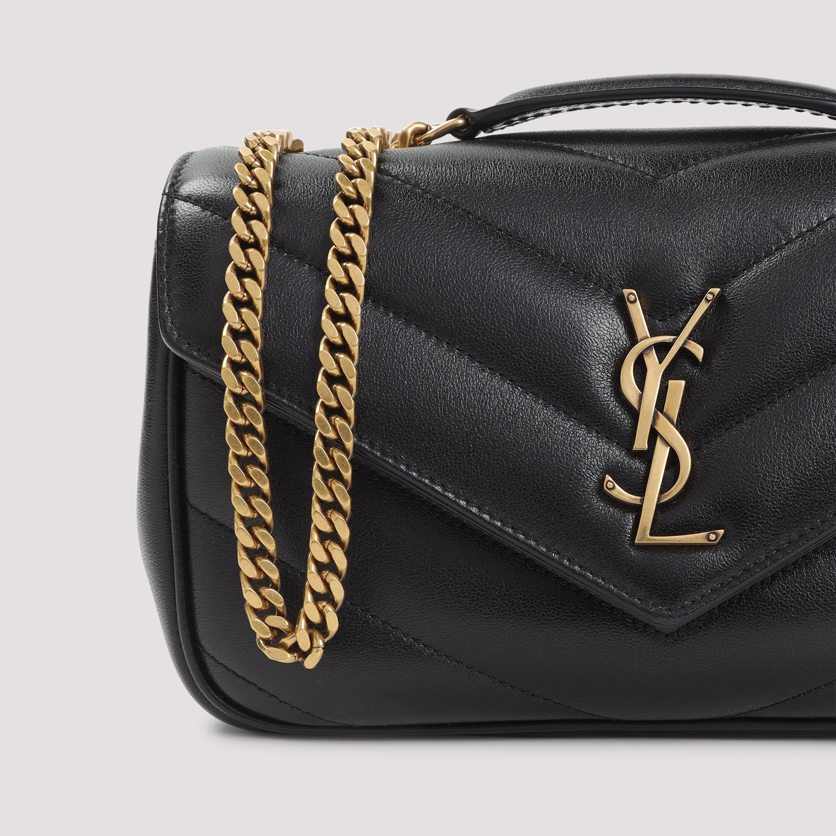 Chevron Quilted Black Lamb Leather Shoulder Bag