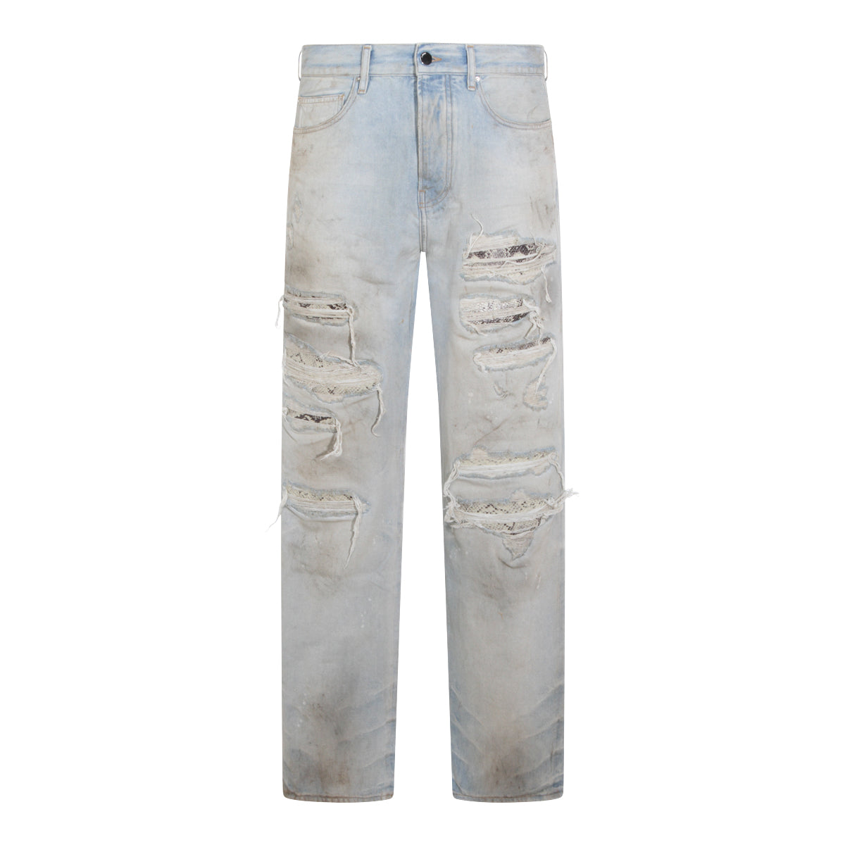 Light Blue Cotton Worn-Effect Jeans