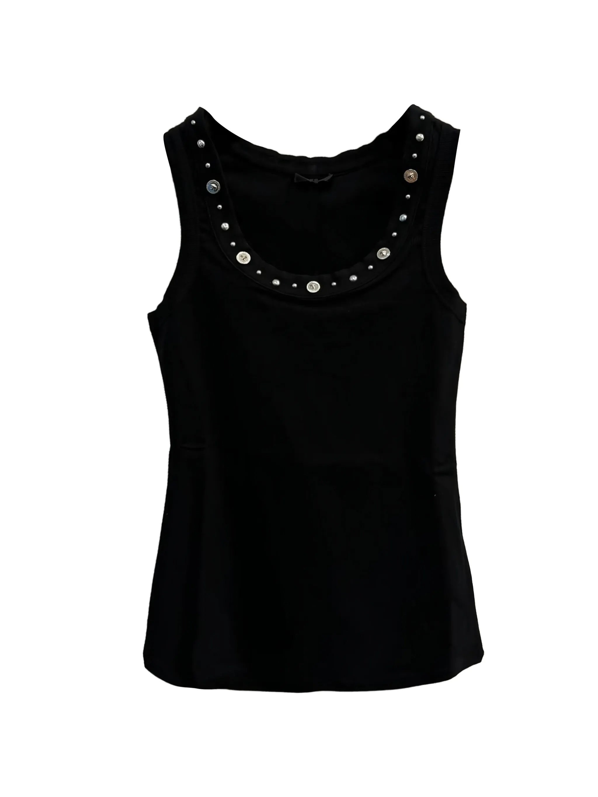 Black Ribbed Studded Decorative Button Top