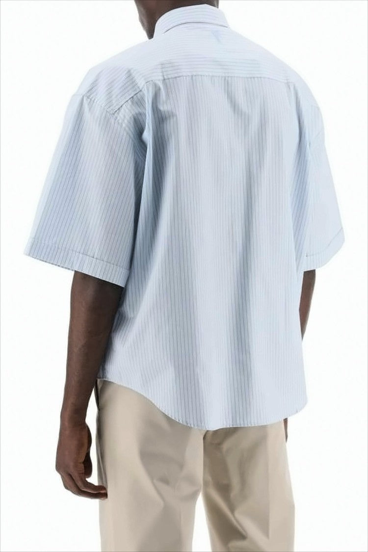Boxy Oversized Short-Sleeve Shirt with Pastel Stripes