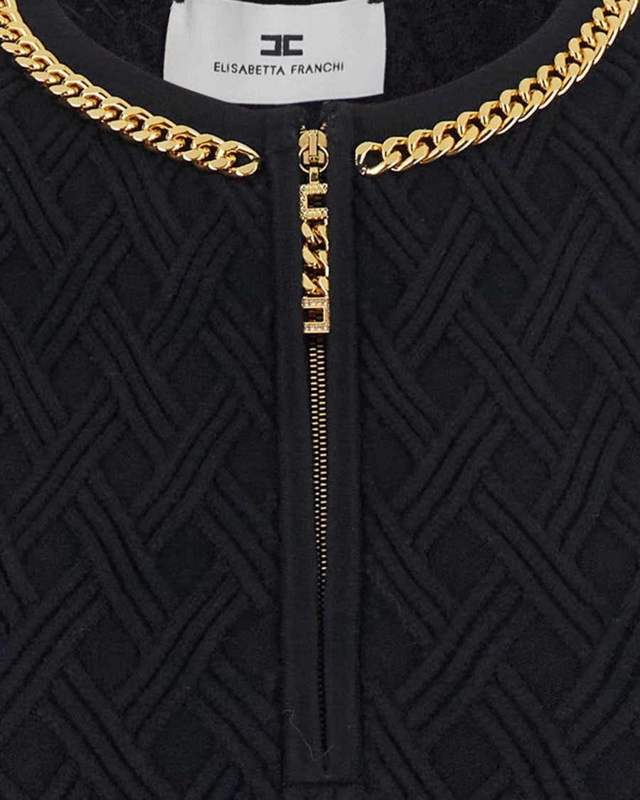 Black Diamond Knit Mini Dress With Jewel Detail