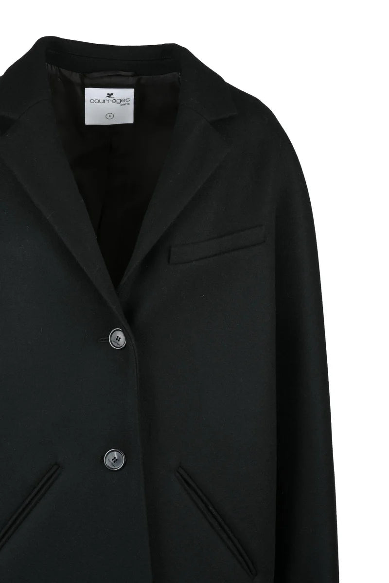 Wool Coat Button Detail - Black