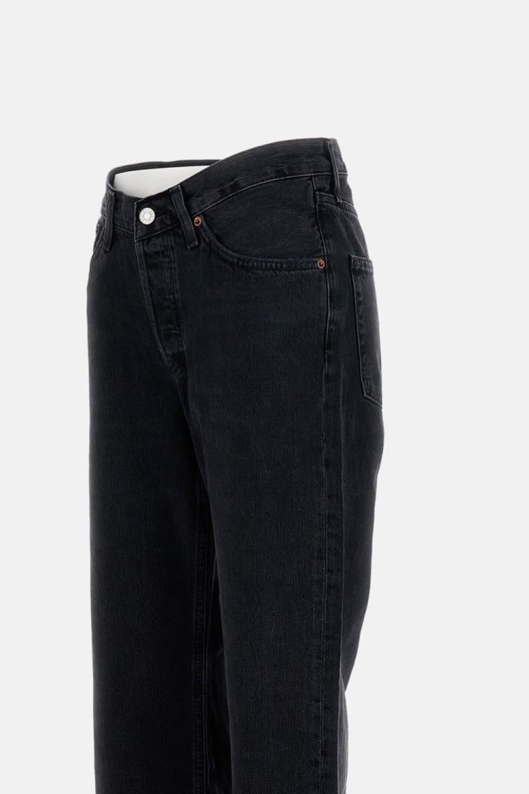 Wide Leg Five-Pocket Jeans With Zip Fastener
