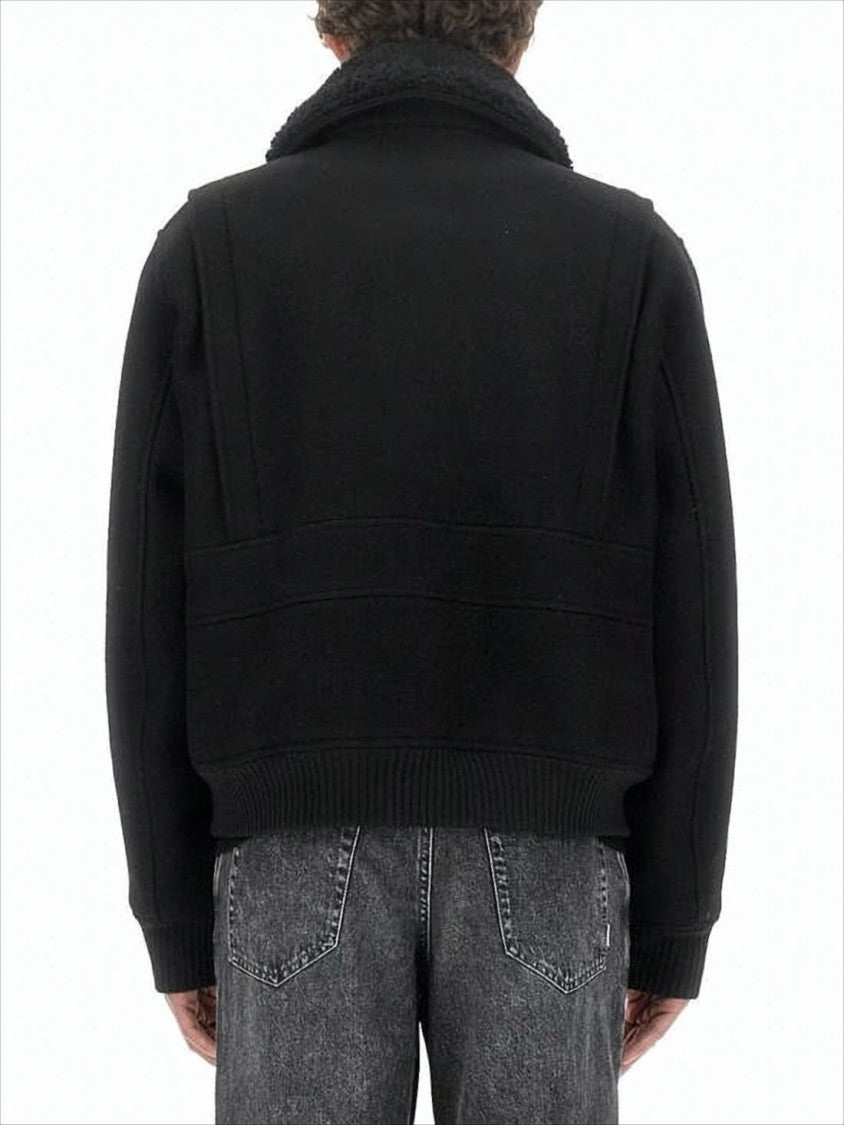 Cropped Black Wool Jacket with Oversized Collar