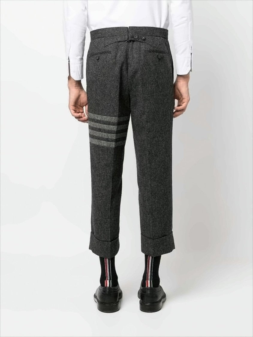 Tailored Cropped Suit Pants with Herringbone Texture and Four-Stripe Detail