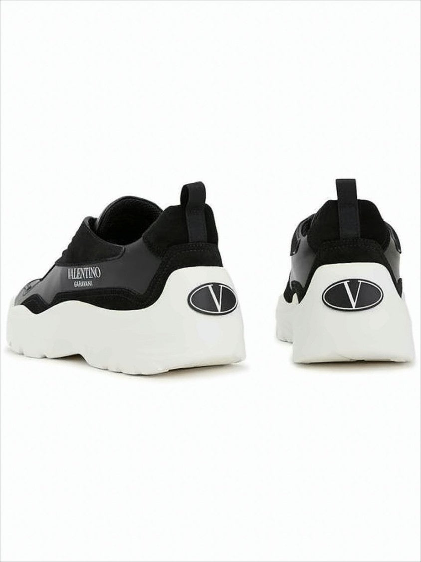 Black Leather and Suede Sneakers with Logo Detail