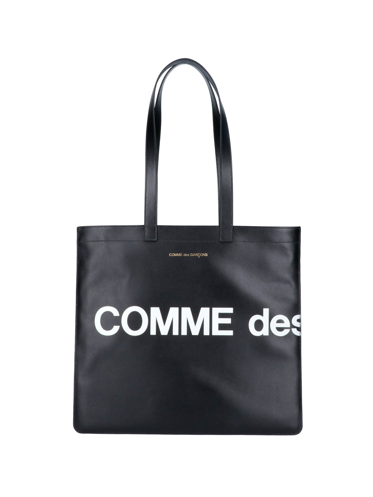Black Smooth Leather Bold Logo Tote