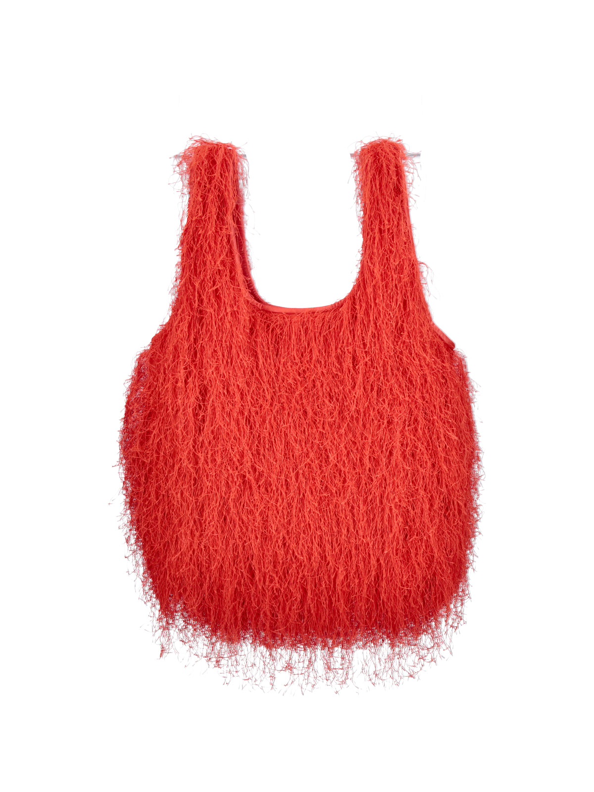 Red Shaggy Fringed Exterior Tote Bag