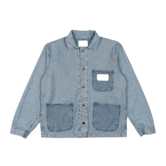 Relaxed Fit Striped Denim Jacket With Patch Pockets