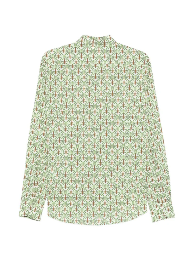 Long-Sleeve Button-Up Shirt with Palm Tree Pattern