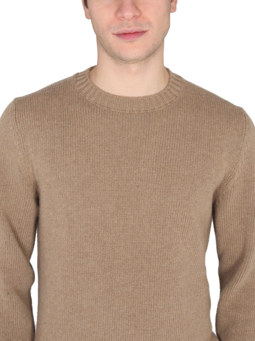 Cross-Neck Ribbed Knit Sweater
