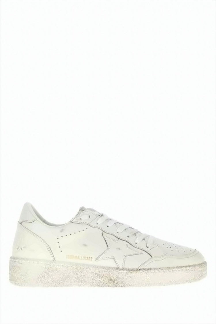 Distressed White Leather Sneakers with Signature Star Emblem