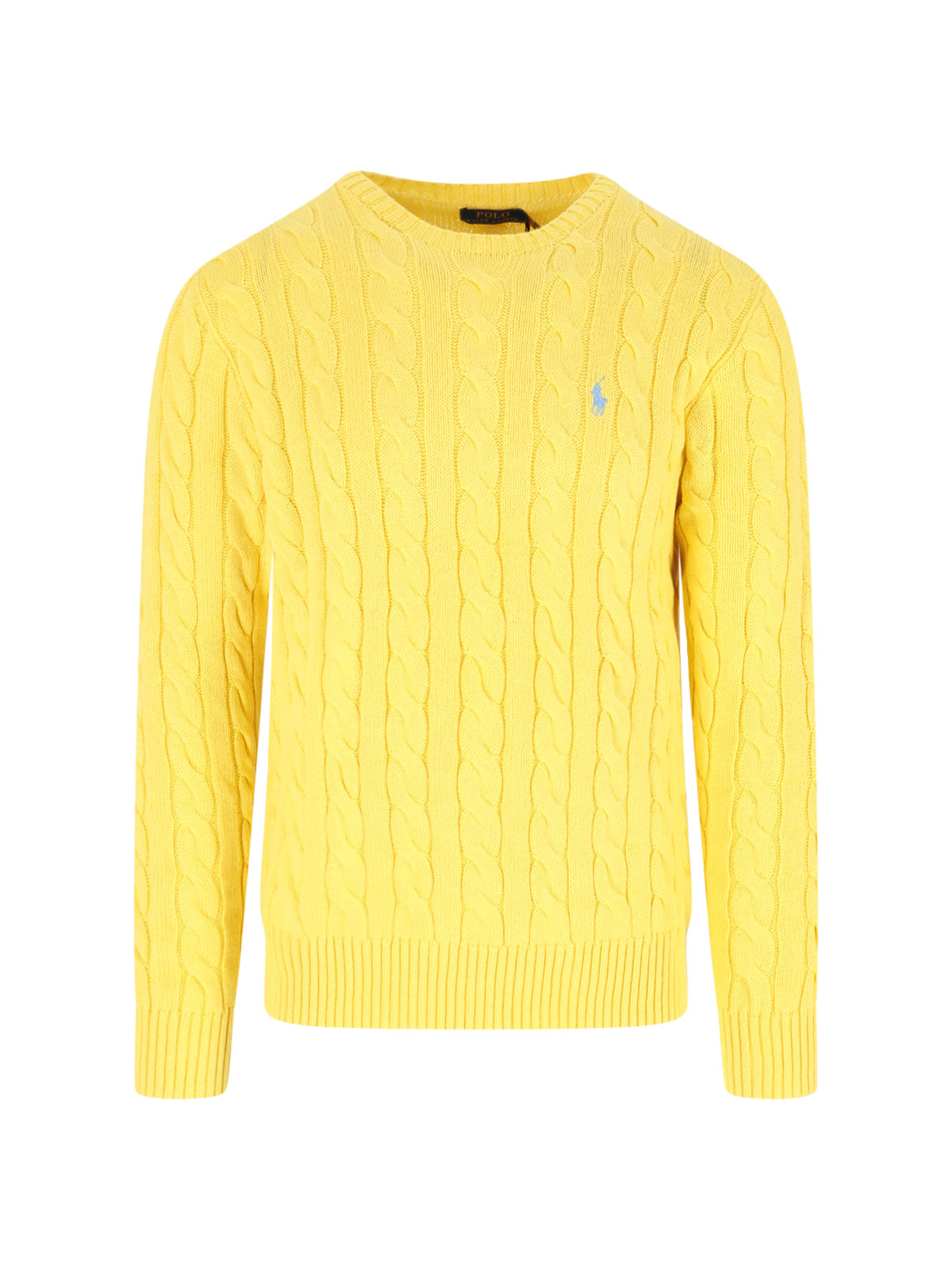 Yellow Cable-Knit Crewneck Cotton Sweater