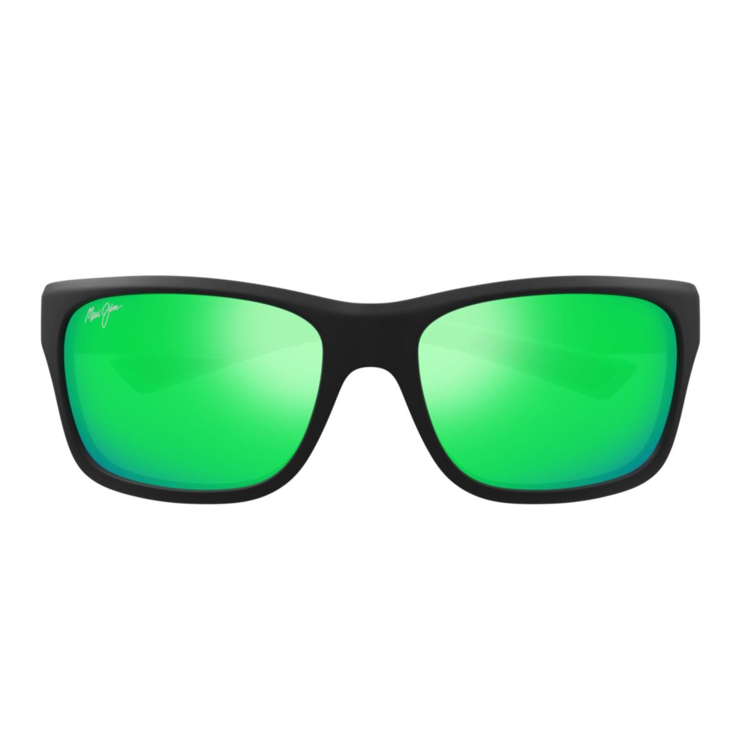 Ano Nui Matte Black Rectangular Sunglasses with Green Mirrored Lenses