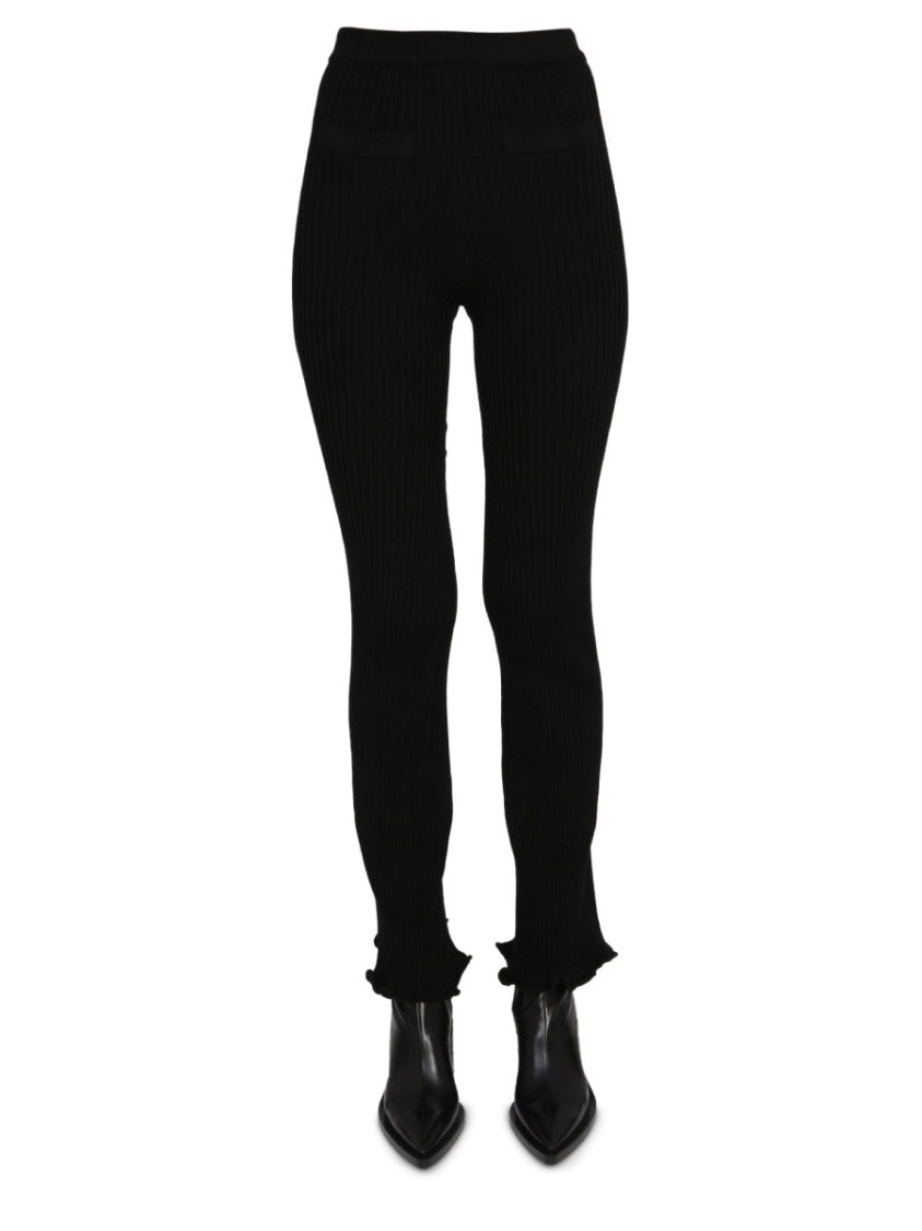 Ribbed Flare Leggings With Elastic Waistband