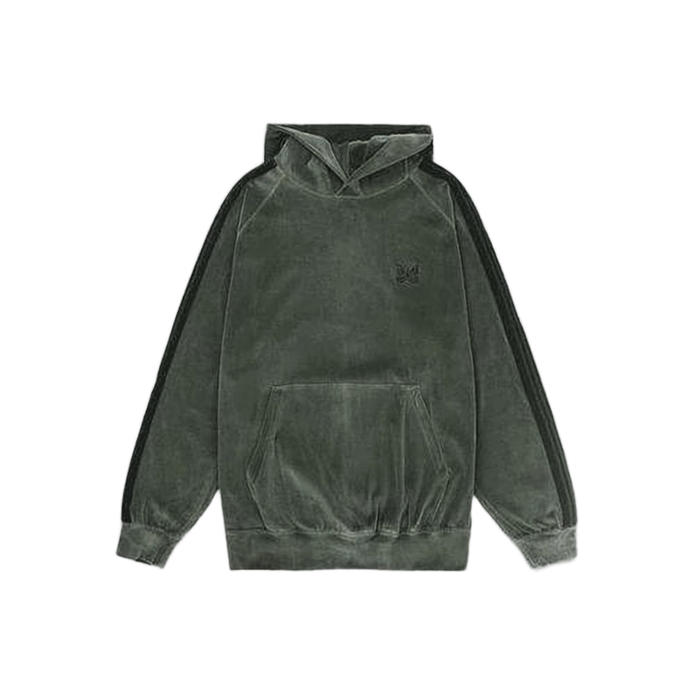 Velvety Green Hooded Sweatshirt With Raglan Sleeves