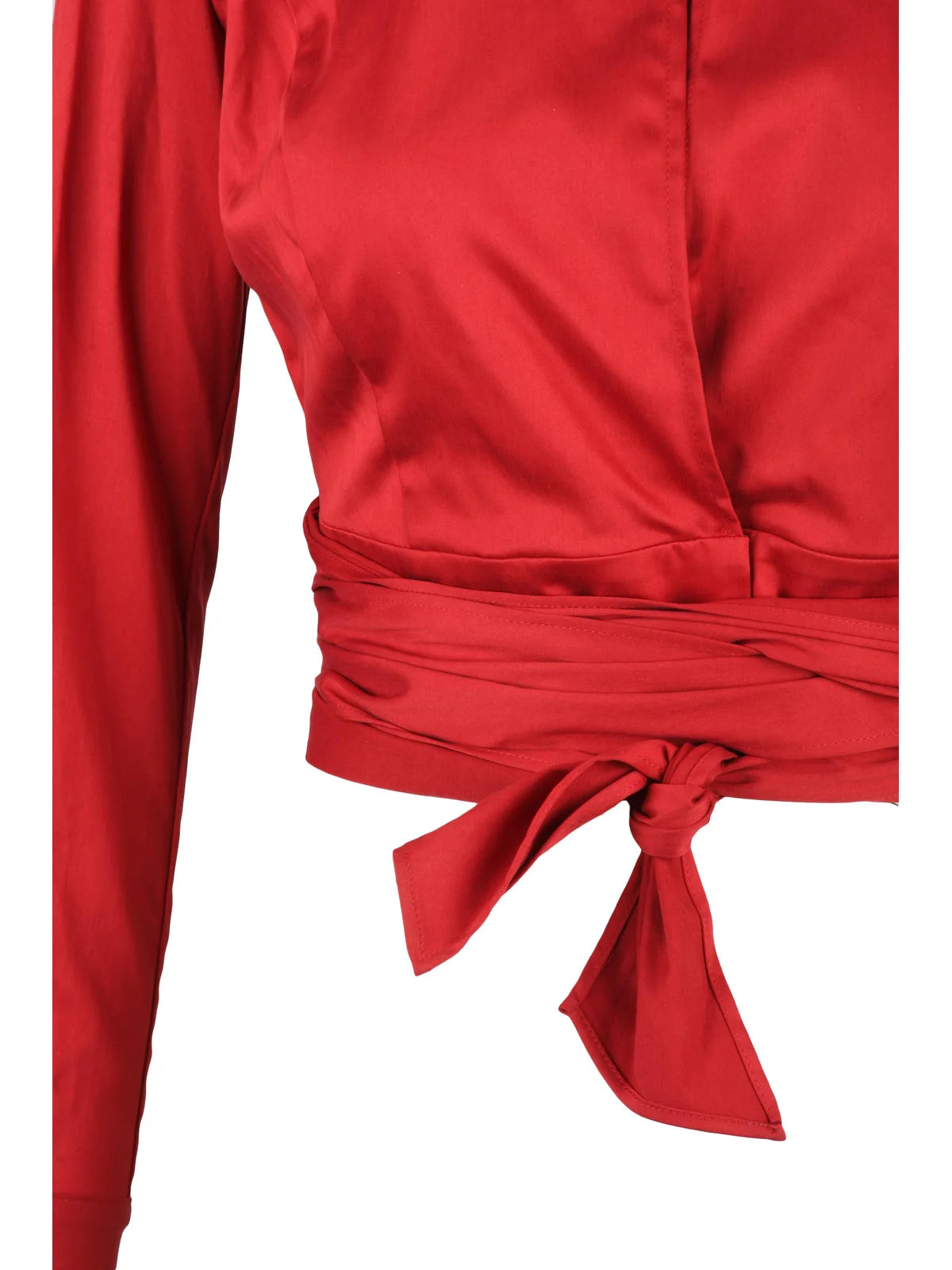 Red Lycra Elastane Cropped Shirt with Sash