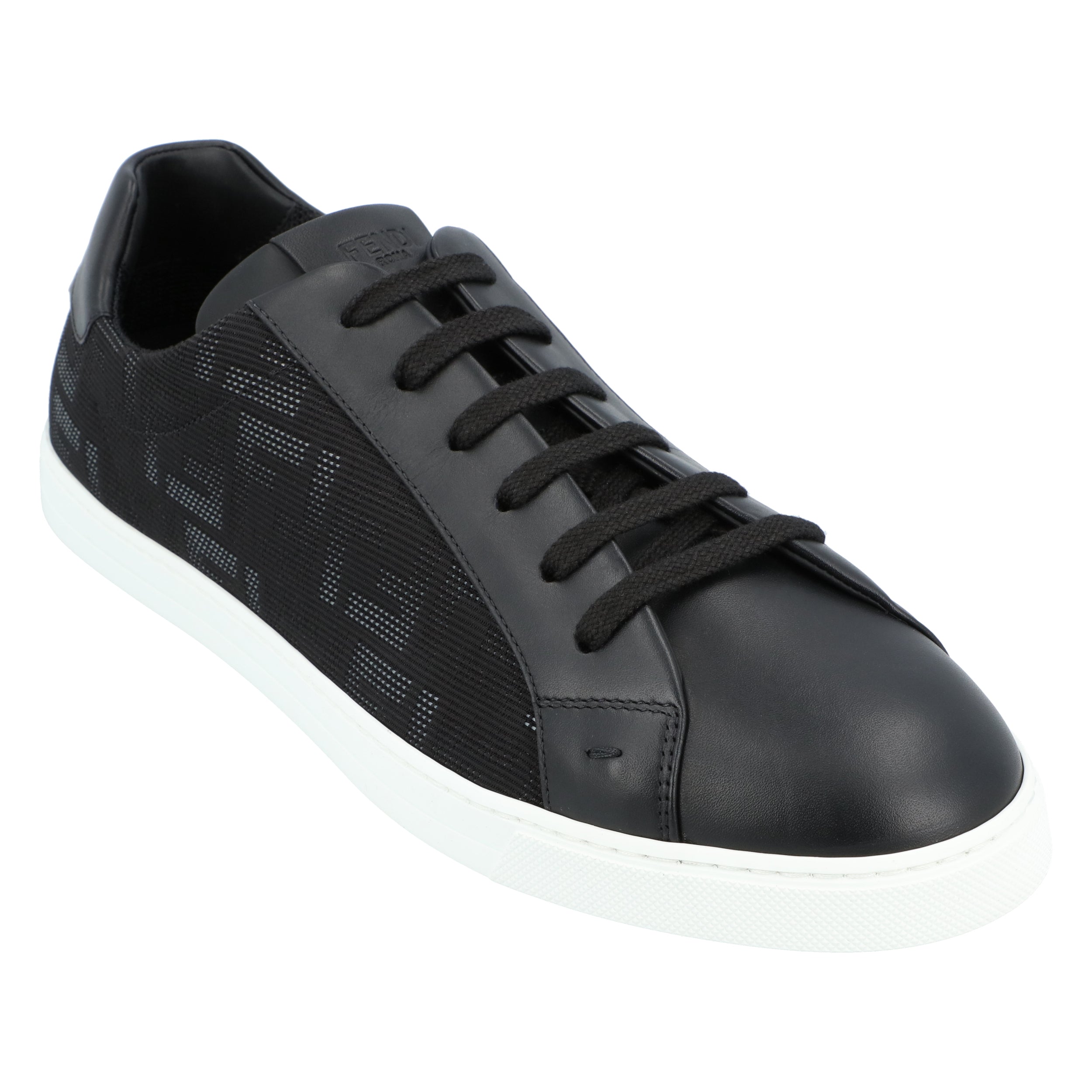 Textured Black Fabric Sneakers With Leather Accents
