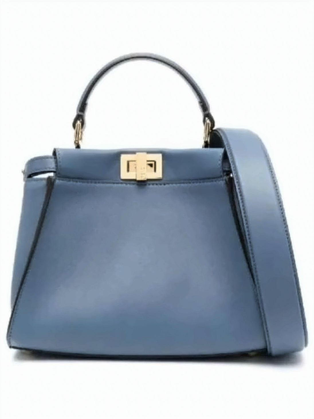 Trapezoidal Structured Tote with Gold-Tone Twist-Lock Closure