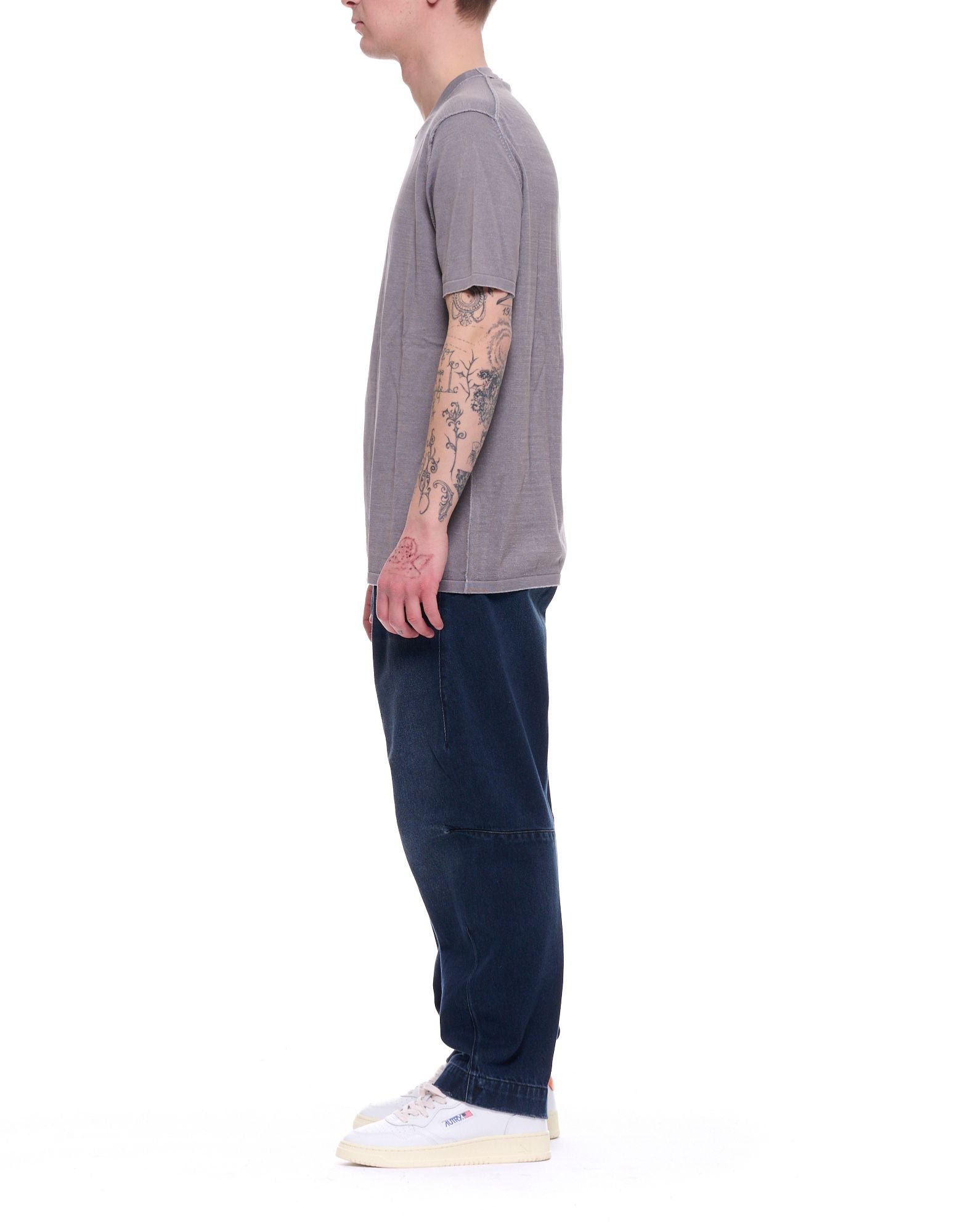 Grey Round Neck Cotton Casual T-Shirt