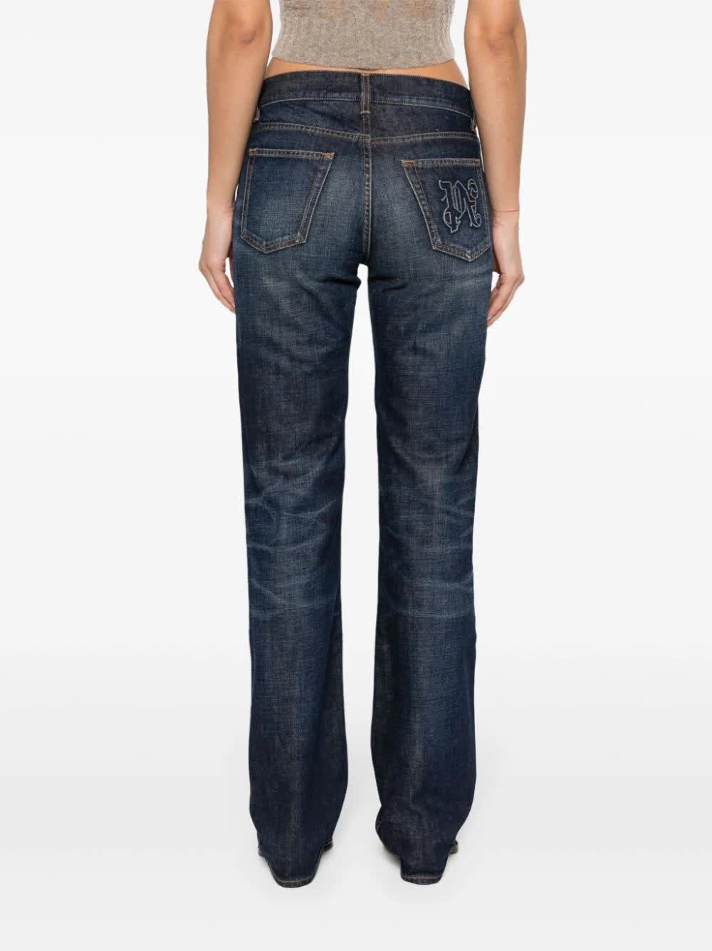 Blue Straight Leg Five Pocket Denim Jeans