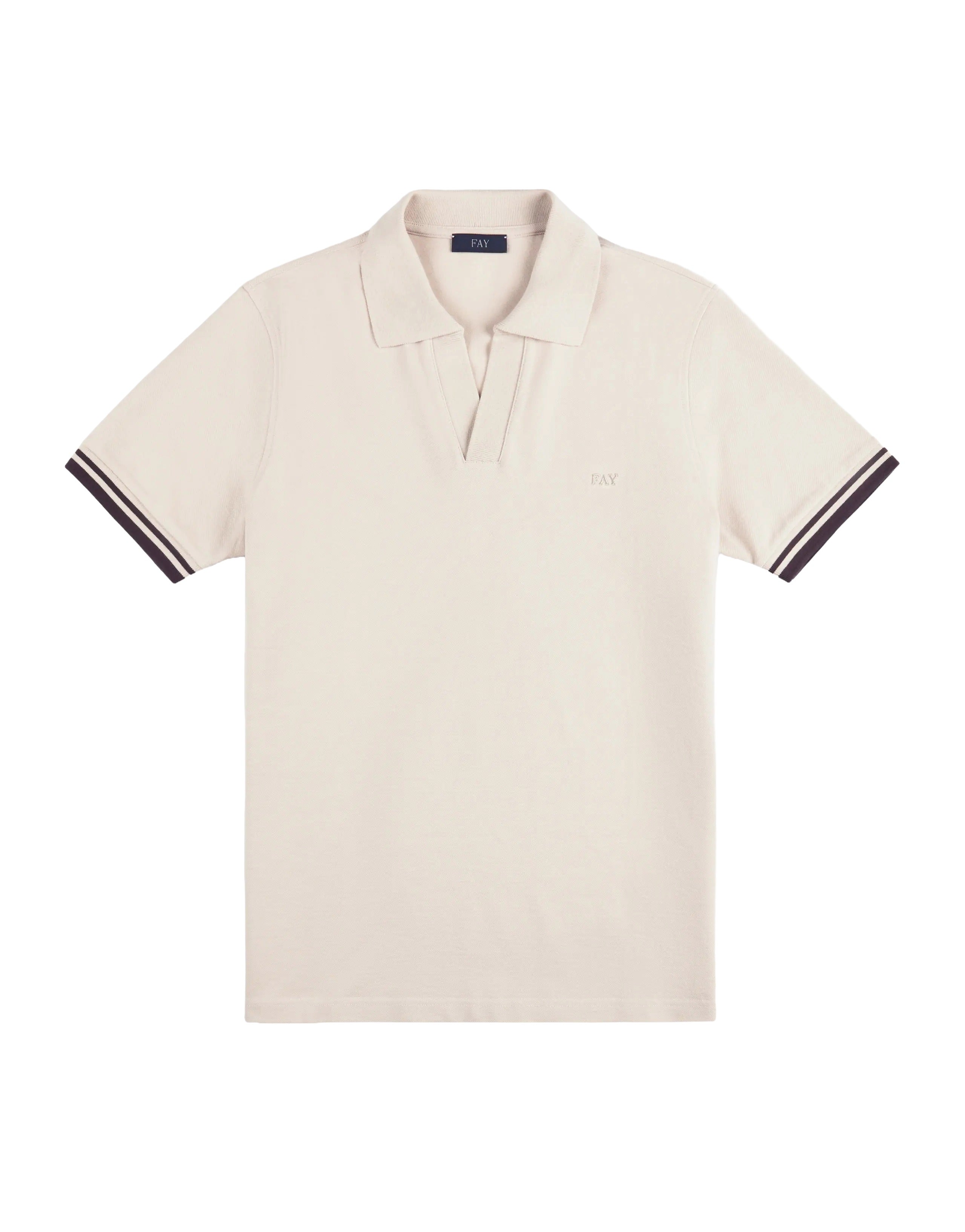 Ivory Striped Pique Polo with Classic Collar