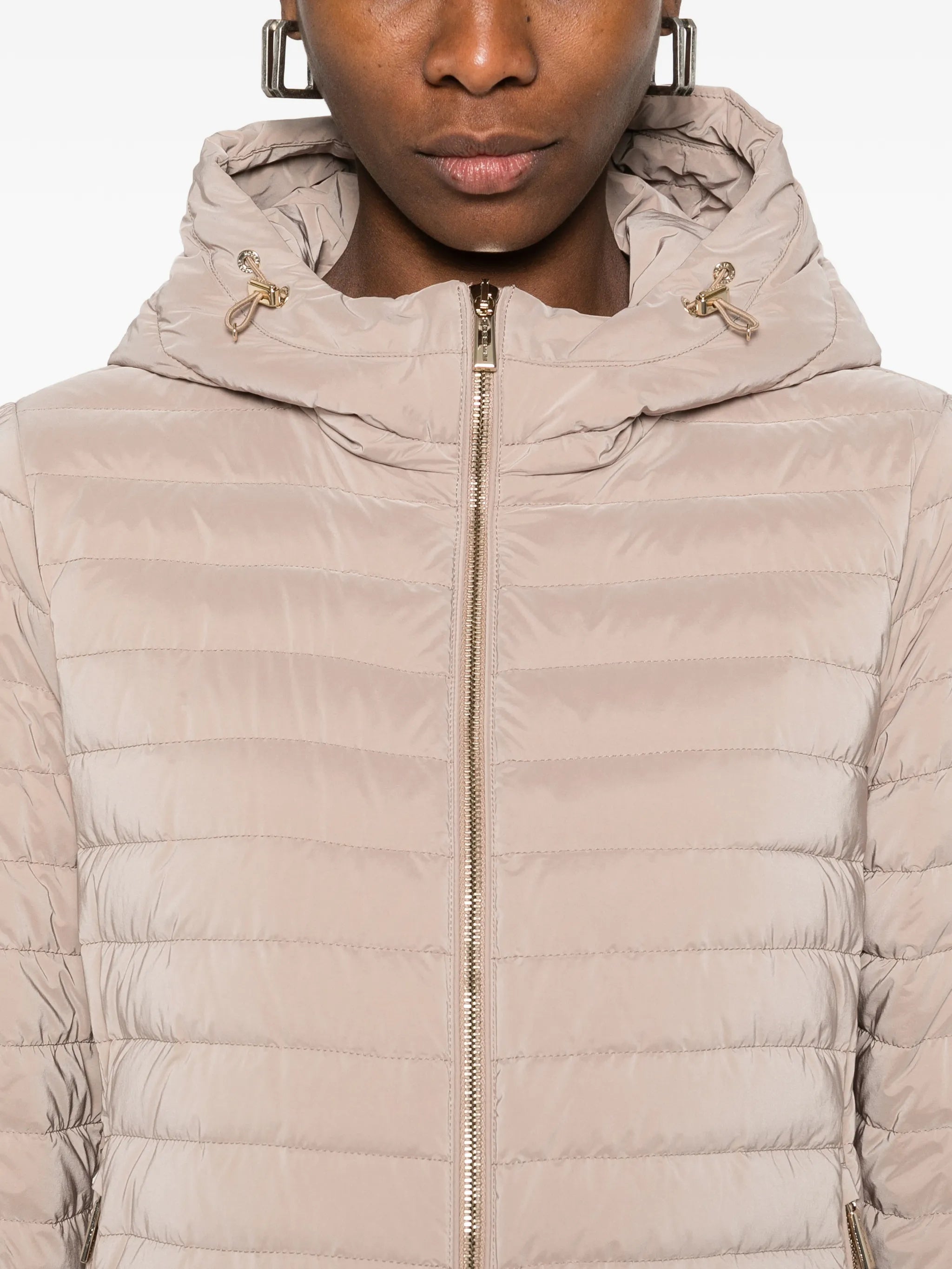 Neutral Quilted Hooded Jacket With Cropped Fit