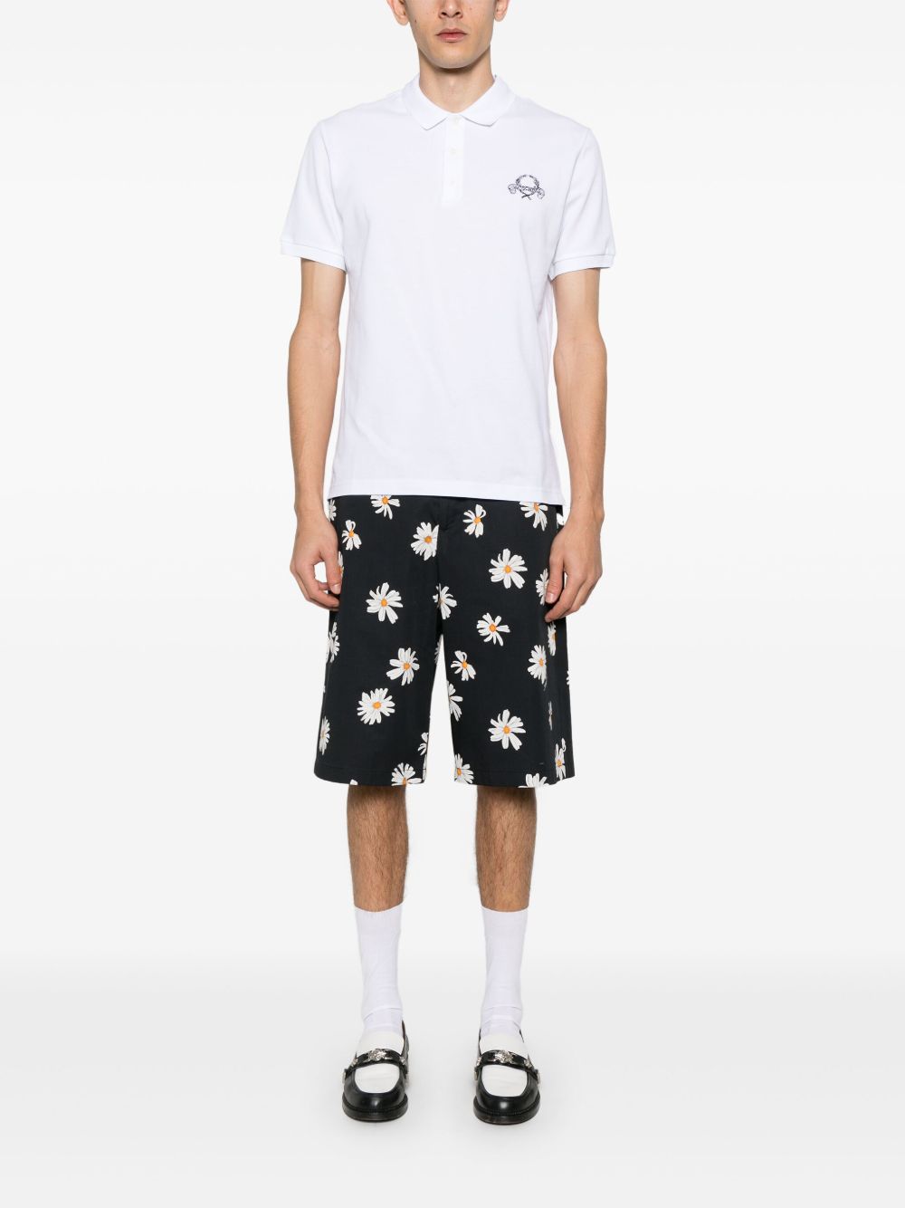 Signature Teddy Bear Motif White Polo Shirt