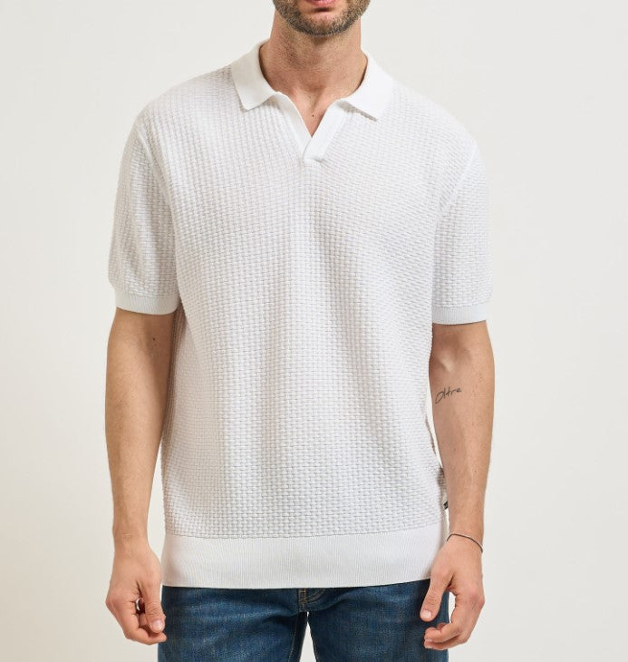 White Natalo Textured Knit Polo Shirt