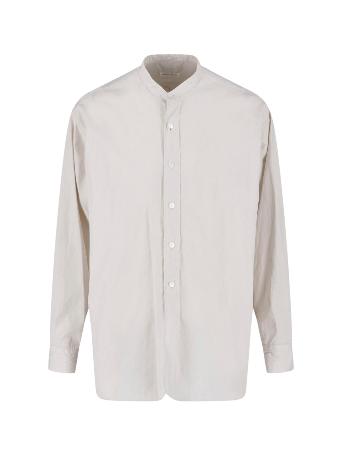 Cream Cotton Band Collar Casual Shirt