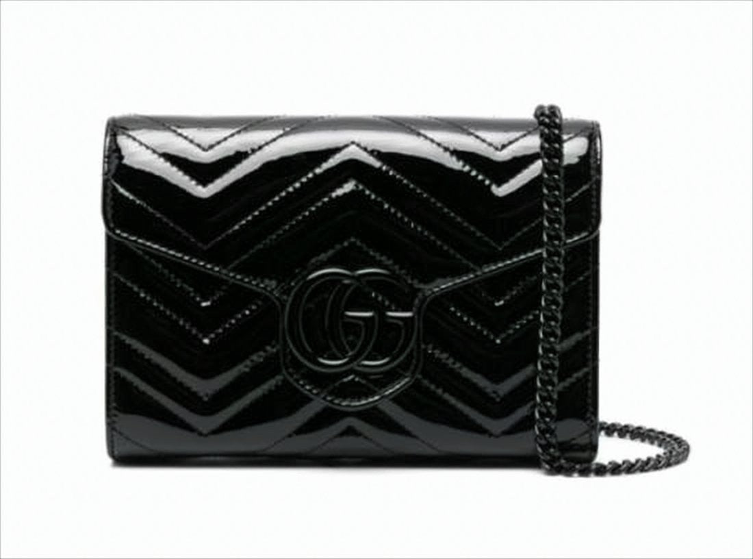 Chevron Quilted Patent Leather Shoulder Bag